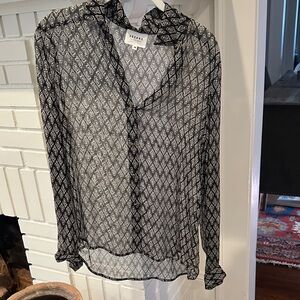 Sezane Black and White Sheer Blouse